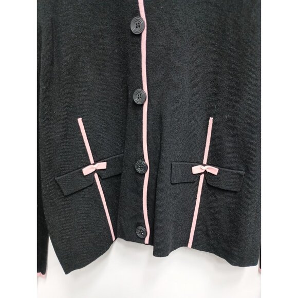 Emma James Womens Cardigan Size Medium Black Pink Button Front Preppy Twee - Picture 2 of 9